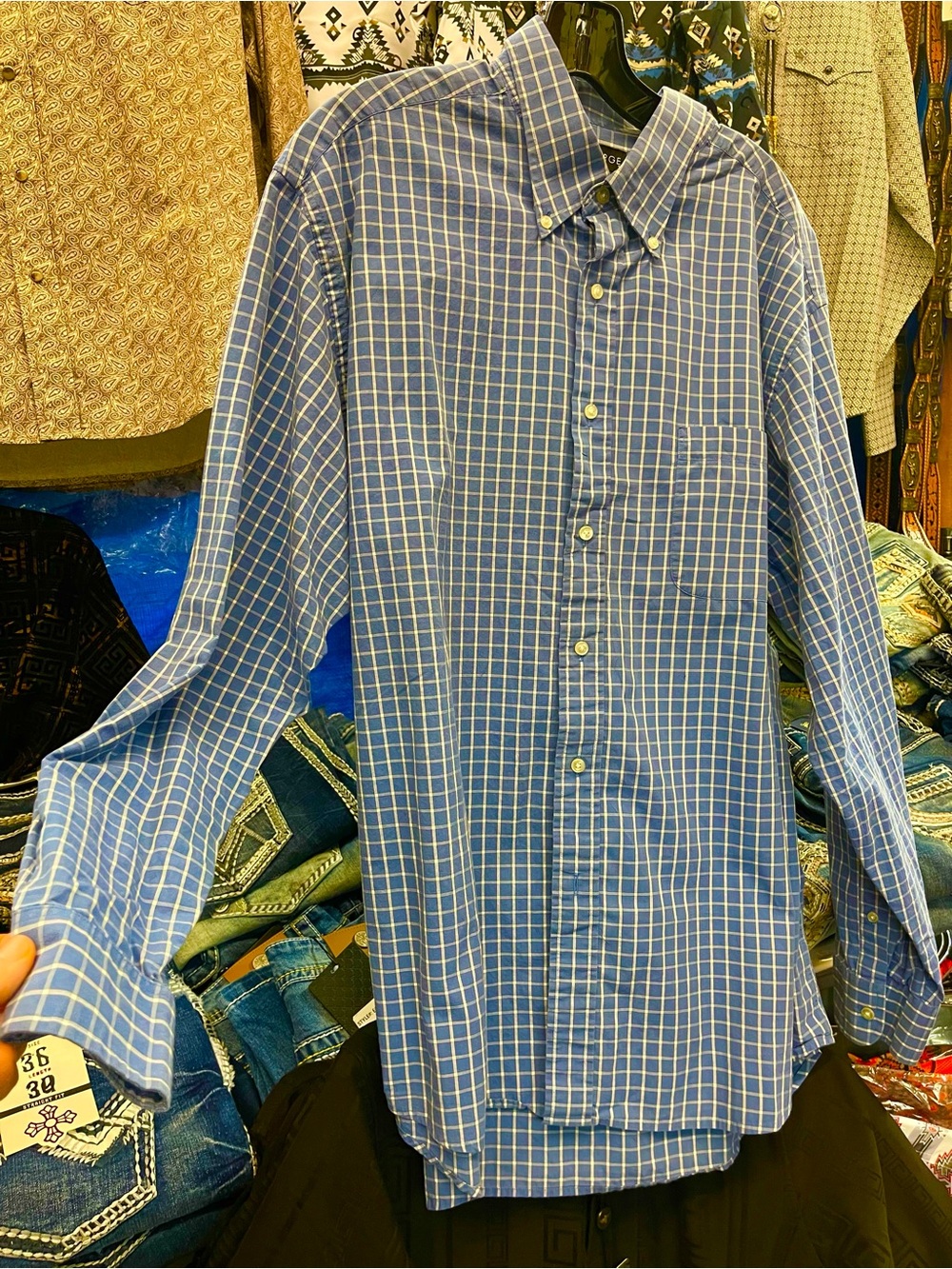Men's Blue 100% Cotton XL Button-Down Shirt